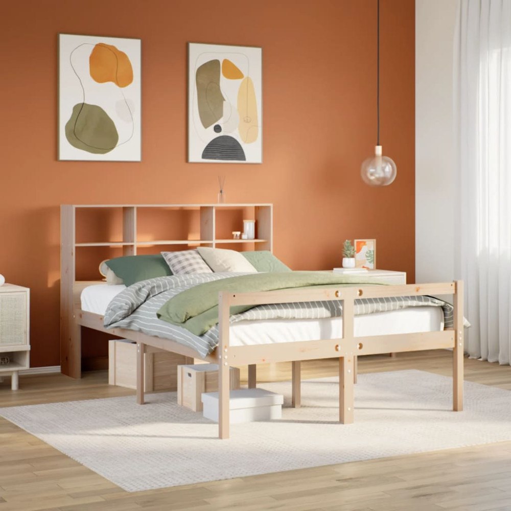 vidaXL Säng med bokhylla utan madrass 120x190 cm massiv furu