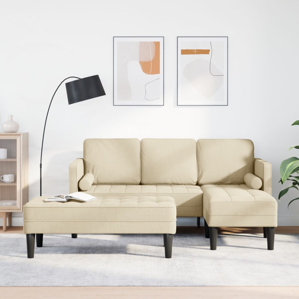 vidaXL Soffset 2 pcs Gräddvit 173 x 131 x 67 cm tyg