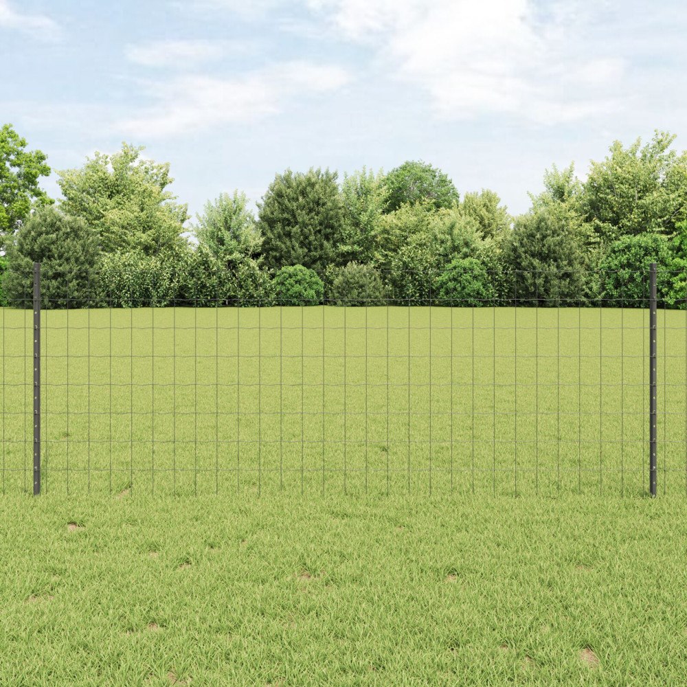 vidaXL Euro Staket med Stöd 25 x 0,8 m PVC-belagda stål Grå Mesh