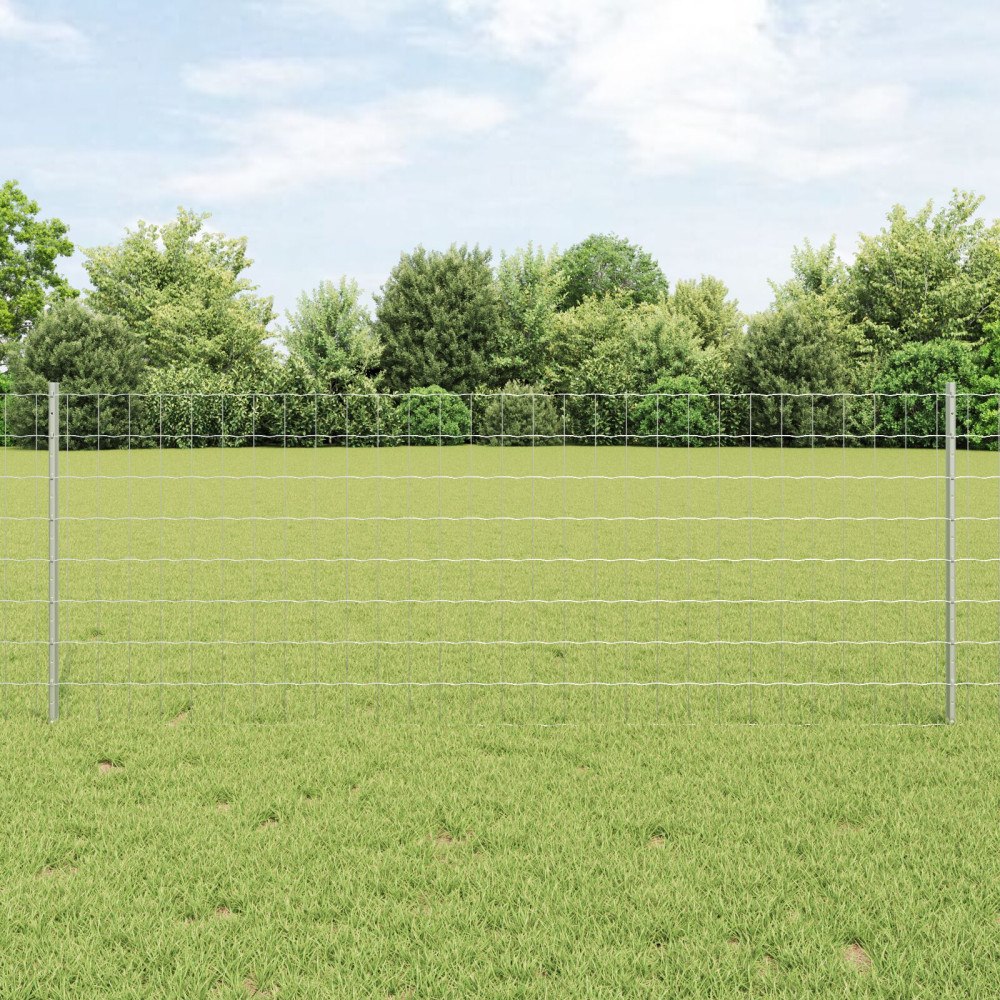 vidaXL Euro Staket med Stöd 25 x 0,8 m Galvaniserat stål Silver Mesh