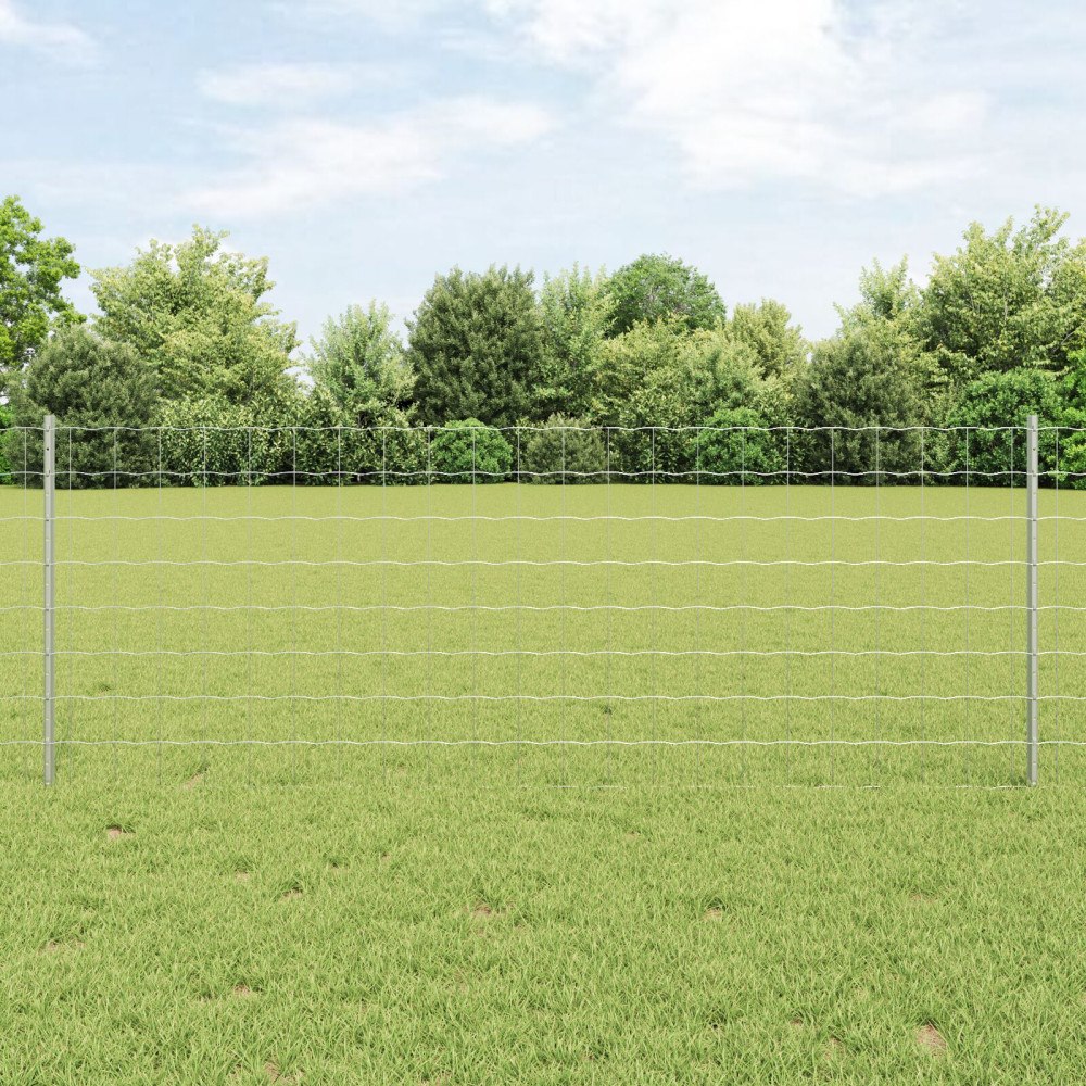 vidaXL Euro Staket med Stöd 25 x 0,8 m Galvaniserat stål Silver Mesh
