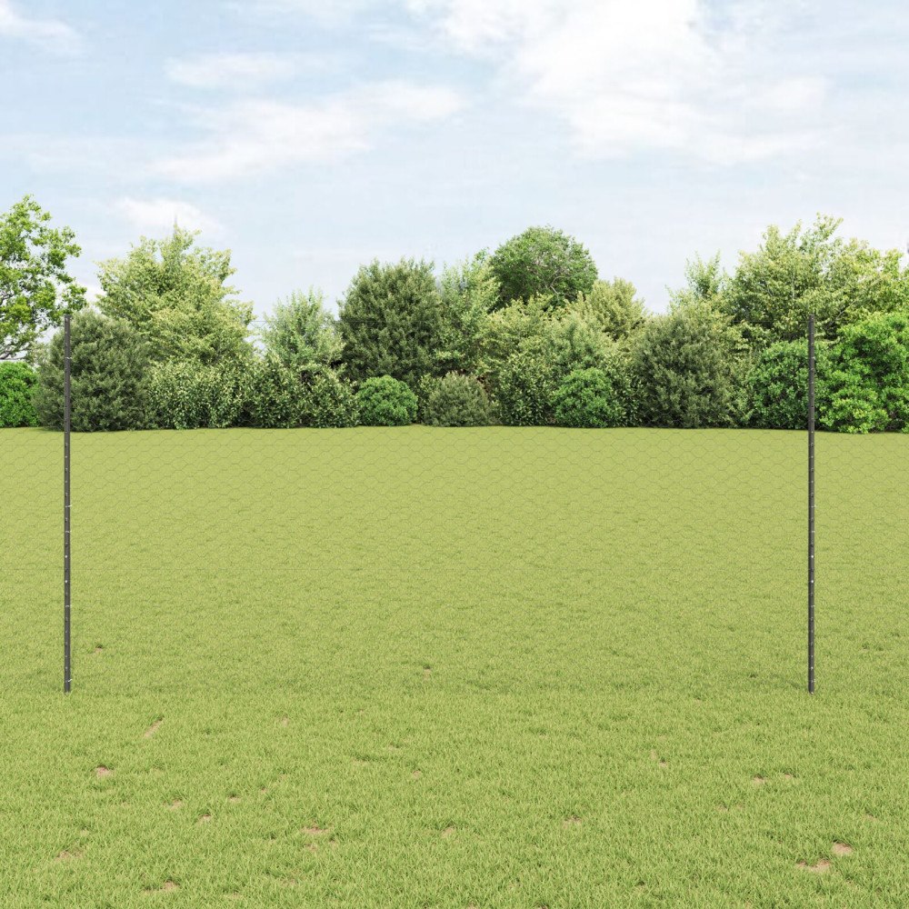 vidaXL Sexkantigt staket med stolpe 25 x 1,5 m PVC-belagda stål Grå