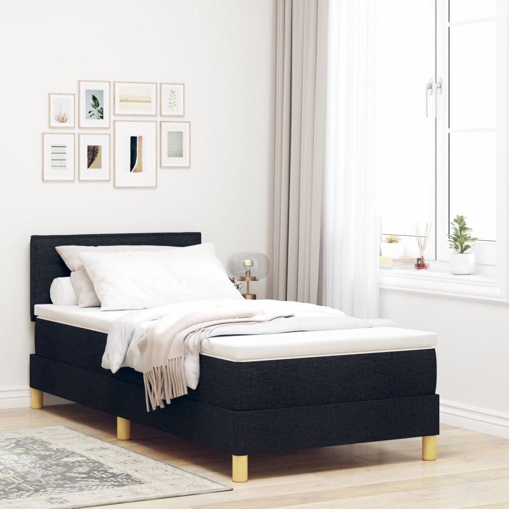 vidaXL Bäddfjäder med kudde med huvudgavel Svart 100 x 200 cm tyg