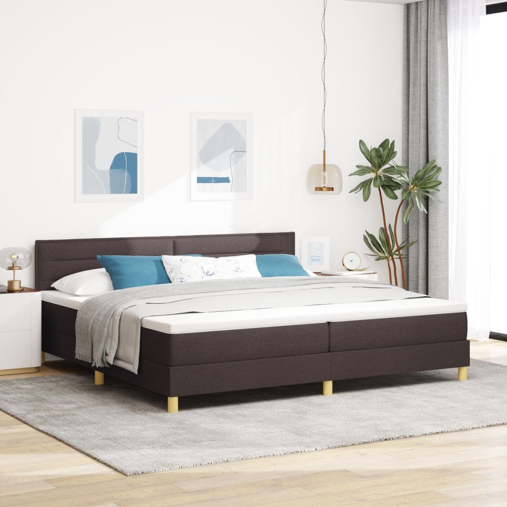 vidaXL Bäddfjäder med kudde med huvudgavel Mörkbrun 200 x 200 cm tyg