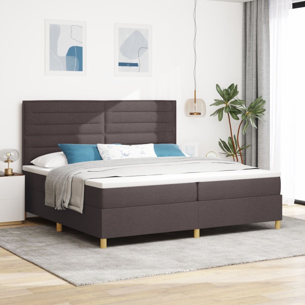 vidaXL Bäddfjäder med huvudgavel Mörkbrun 200 x 200 cm tyg