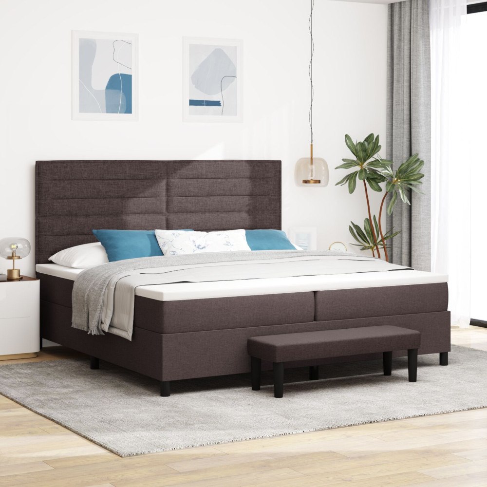 vidaXL Bäddfjäder med madrass med huvudgavel Mörkbrun 200 x 200 cm tyg