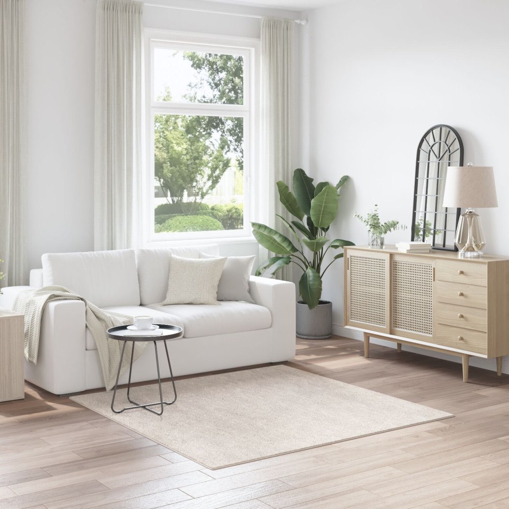 vidaXL Luggmatta Hög Pile Grädde 160x160 cm PP