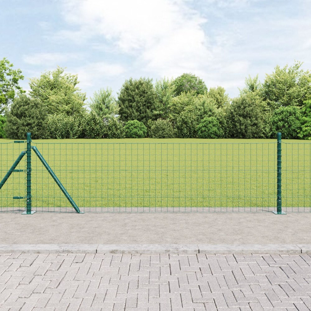 vidaXL Stängselpost med betongbas 7 st Grön Pulverlackerat stål