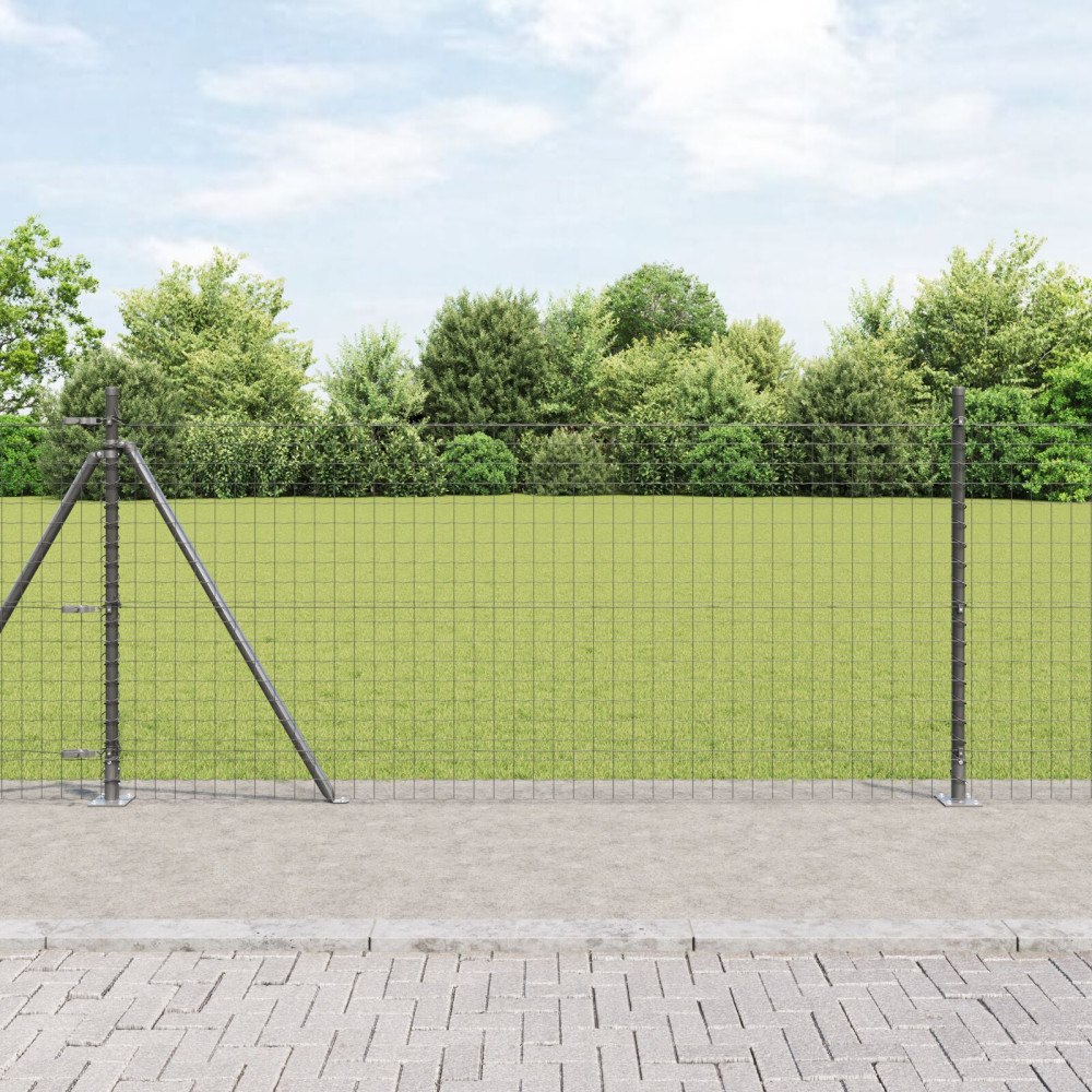 vidaXL Stängselpost med betongbas 7 st Grå Pulverlackerat stål