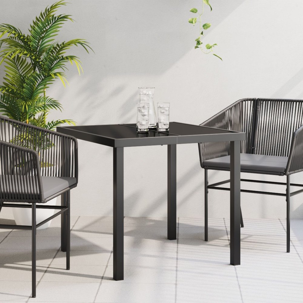 vidaXL Trädgårdsbord Svart 80x80x73 cm Härdat Glas
