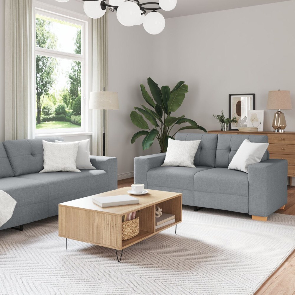 vidaXL Soffa 3 st Ljusgrå Linnenblandad tyg
