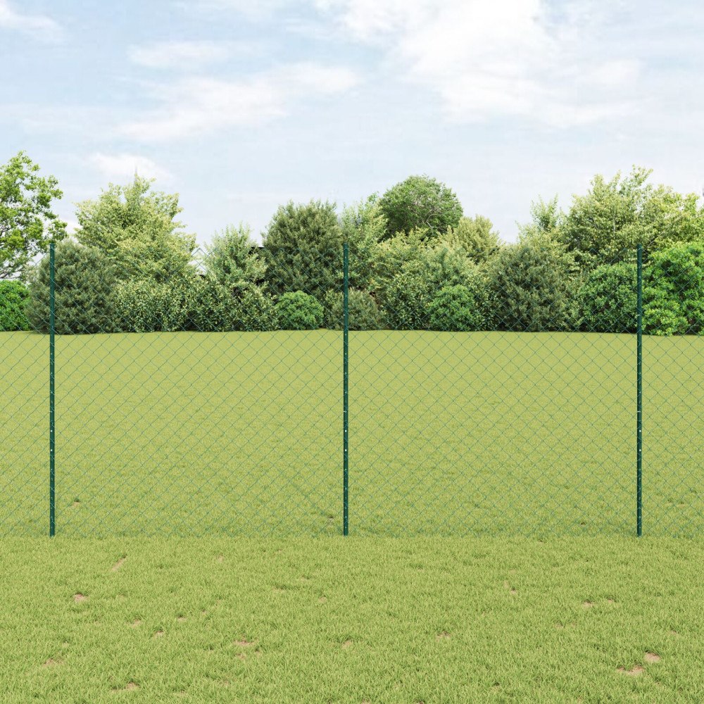 vidaXL Kedjegaller med stolpe 10 x 1,5 m PVC-belagda stål Grön Mesh