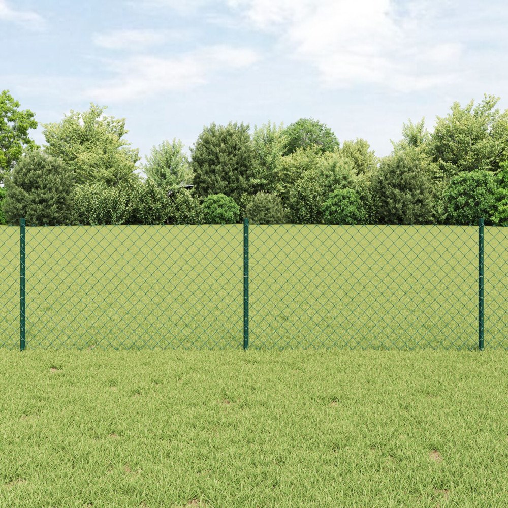 vidaXL Kedjegaller med stolpe 25 x 0,6 m PVC-belagda stål Grön Mesh