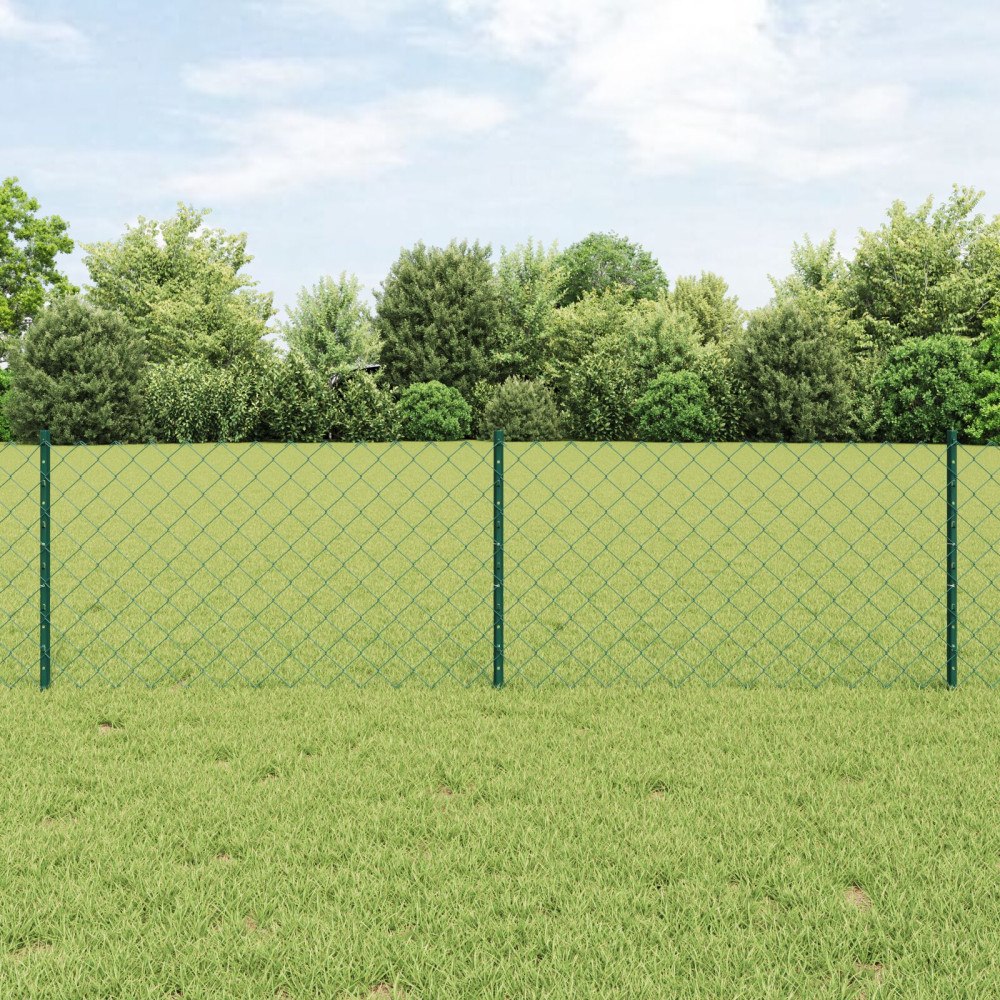 vidaXL Kedjefäste med 22 U-stolpar Grön 0.6x25 m Stål