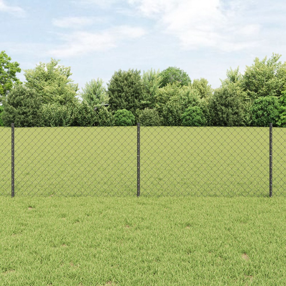 vidaXL Kedjegaller med stolpe 10 x 0,6 m PVC-belagda stål Grå Mesh