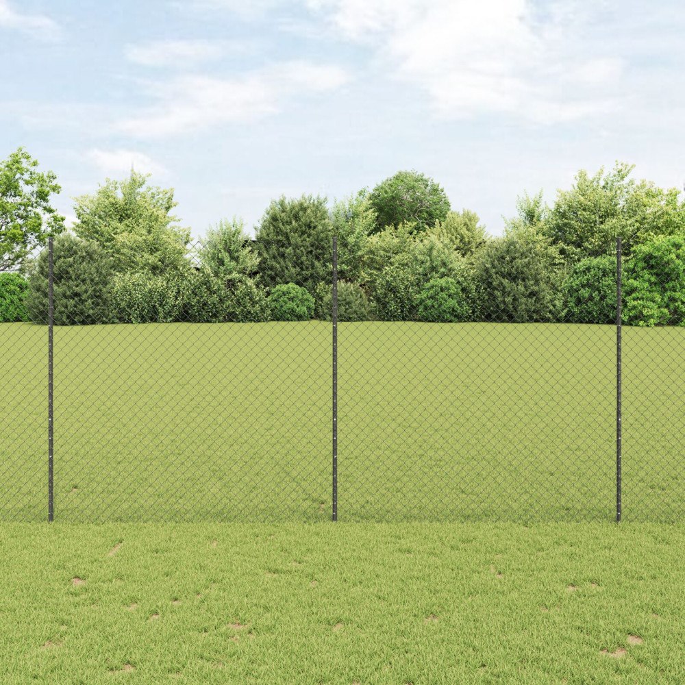 vidaXL Kedjegaller med stolpe 10 x 1,6 m PVC-belagda stål Grå Mesh