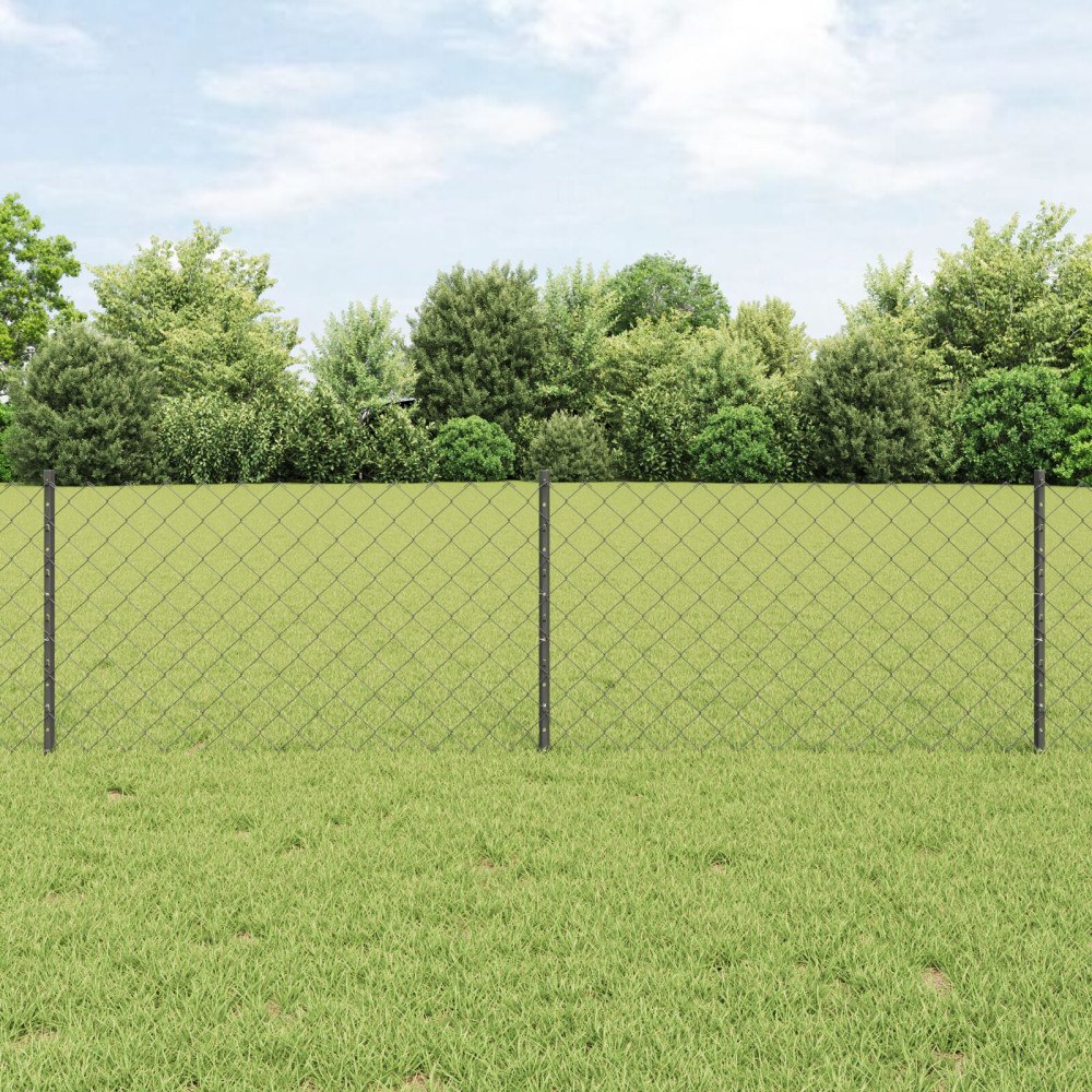 vidaXL Kedjegaller med stolpe 10 x 0,6 m PVC-belagda stål Grå Mesh