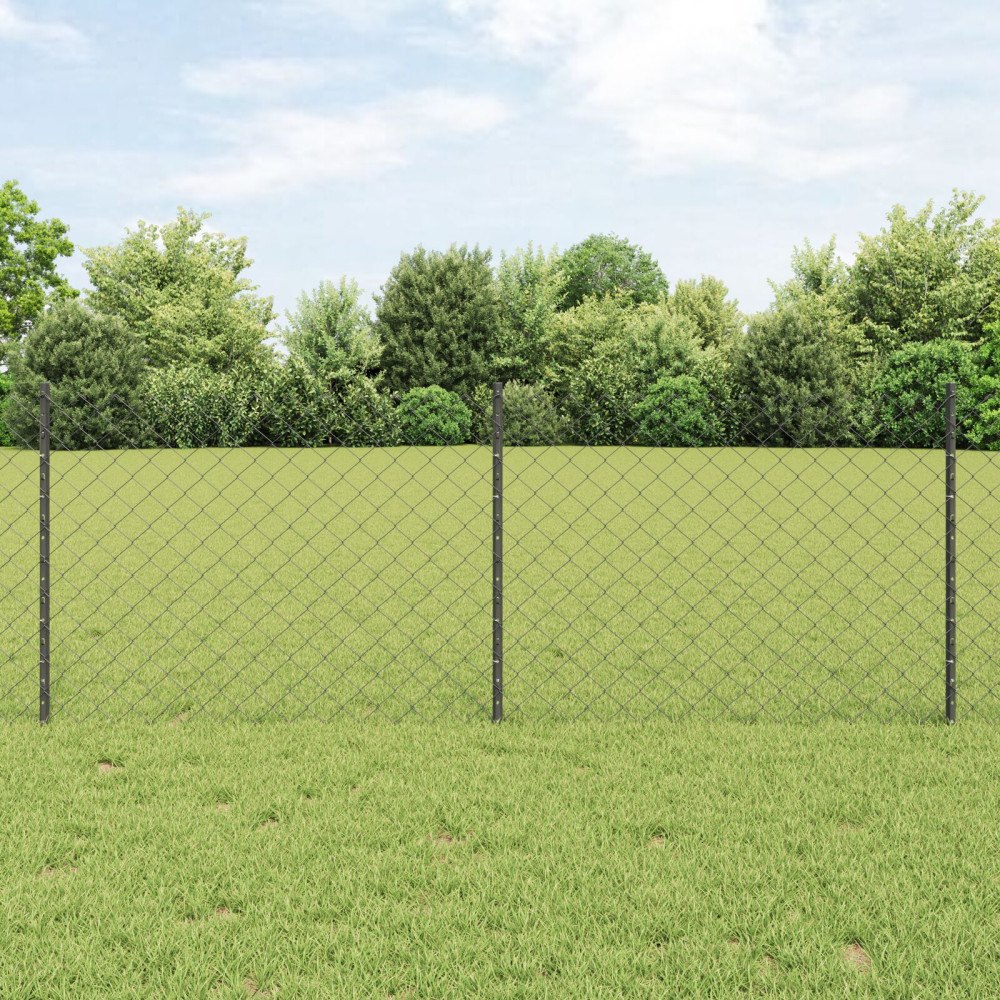 vidaXL Kedjegaller med stolpe 10 x 0,8 m PVC-belagda stål Grå Mesh