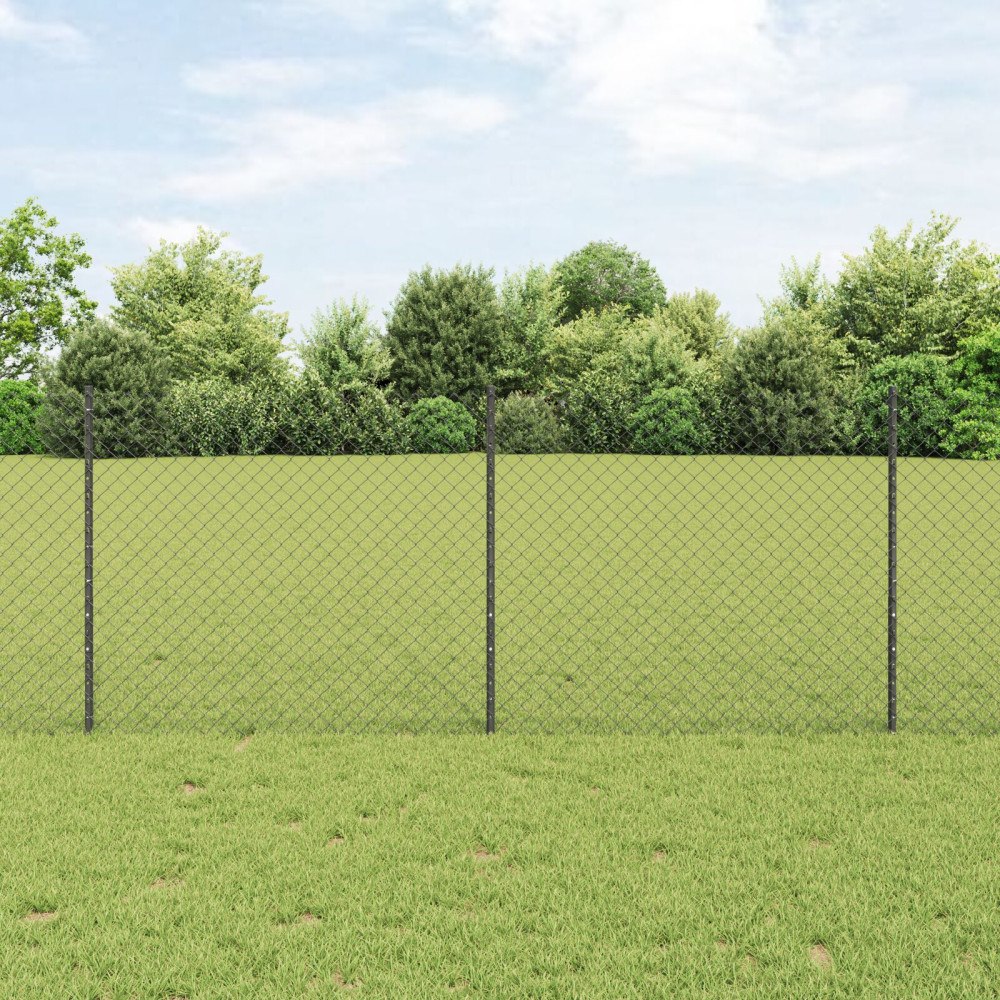 vidaXL Kedjegaller med stolpe 25 x 1 m PVC-belagda stål Grå Mesh