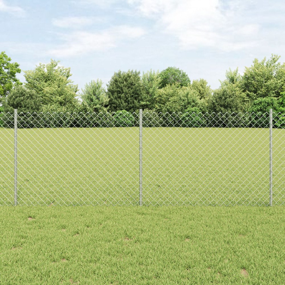 vidaXL Kedjegaller med stolpe 10 x 0,8 m Galvaniserat stål Silver Mesh