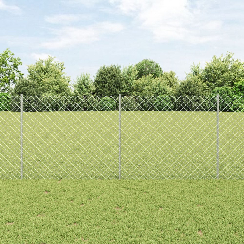 vidaXL Kedjegaller med stolpe 10 x 1 m Galvaniserat stål Silver Mesh