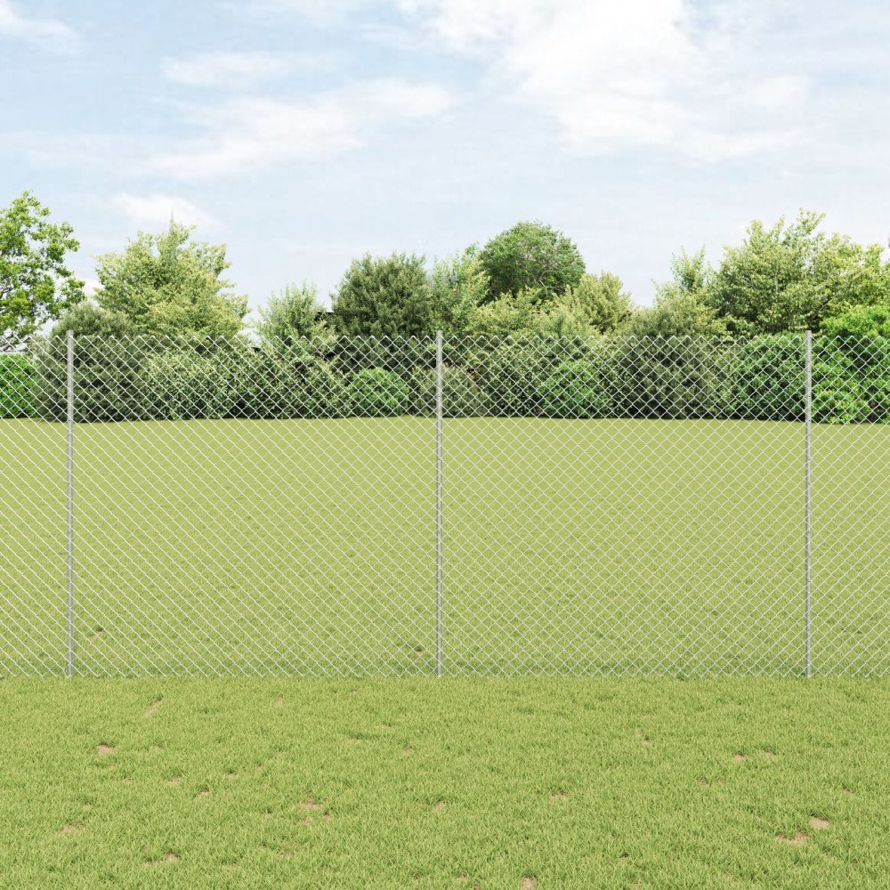 vidaXL Kedjegaller med stolpe 10 x 1,4 m Galvaniserat stål Silver Mesh