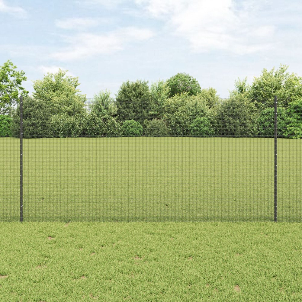 vidaXL Svetsat trådgeller med stolpar 25 x 1,2 m PVC-belagda stål Grå