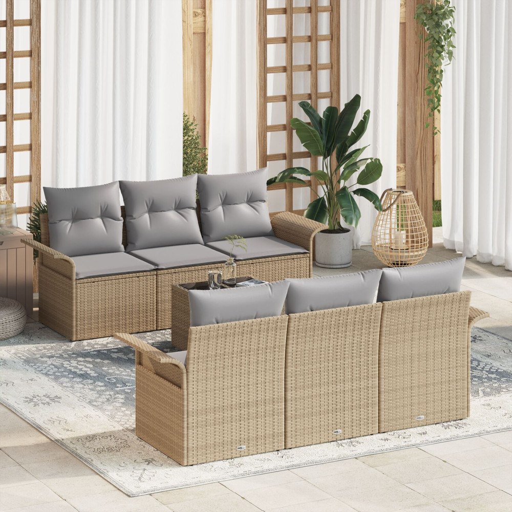 vidaXL Trädgårdsoffset 7 st Beige konstrotting