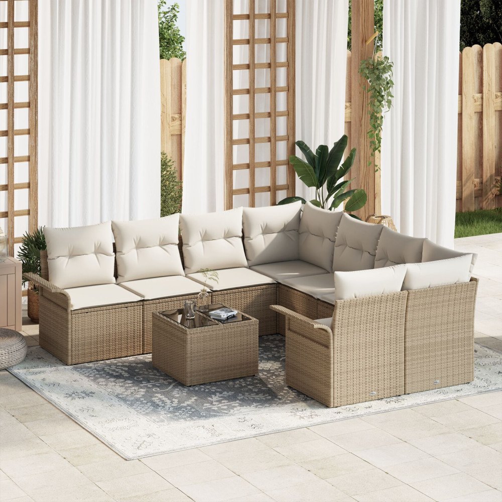 vidaXL Trädgårdsoffset 9 st Beige konstrotting