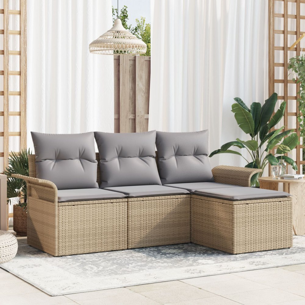 vidaXL Soffset 4 st 4-Antal sittplatser Beige konstrotting
