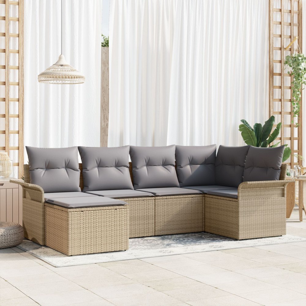vidaXL Trädgårdsoffset 6 st Beige konstrotting