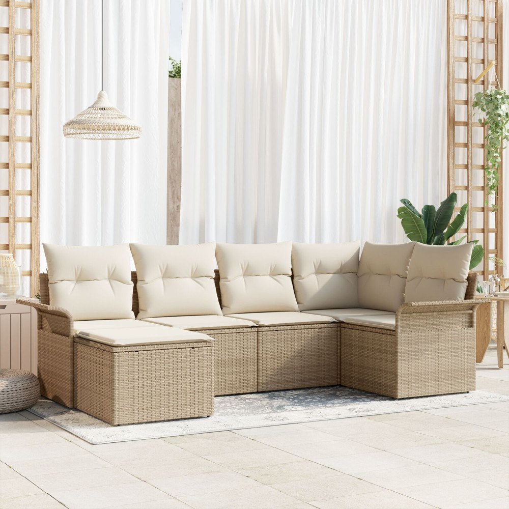 vidaXL Trädgårdsoffset 6 st Beige konstrotting