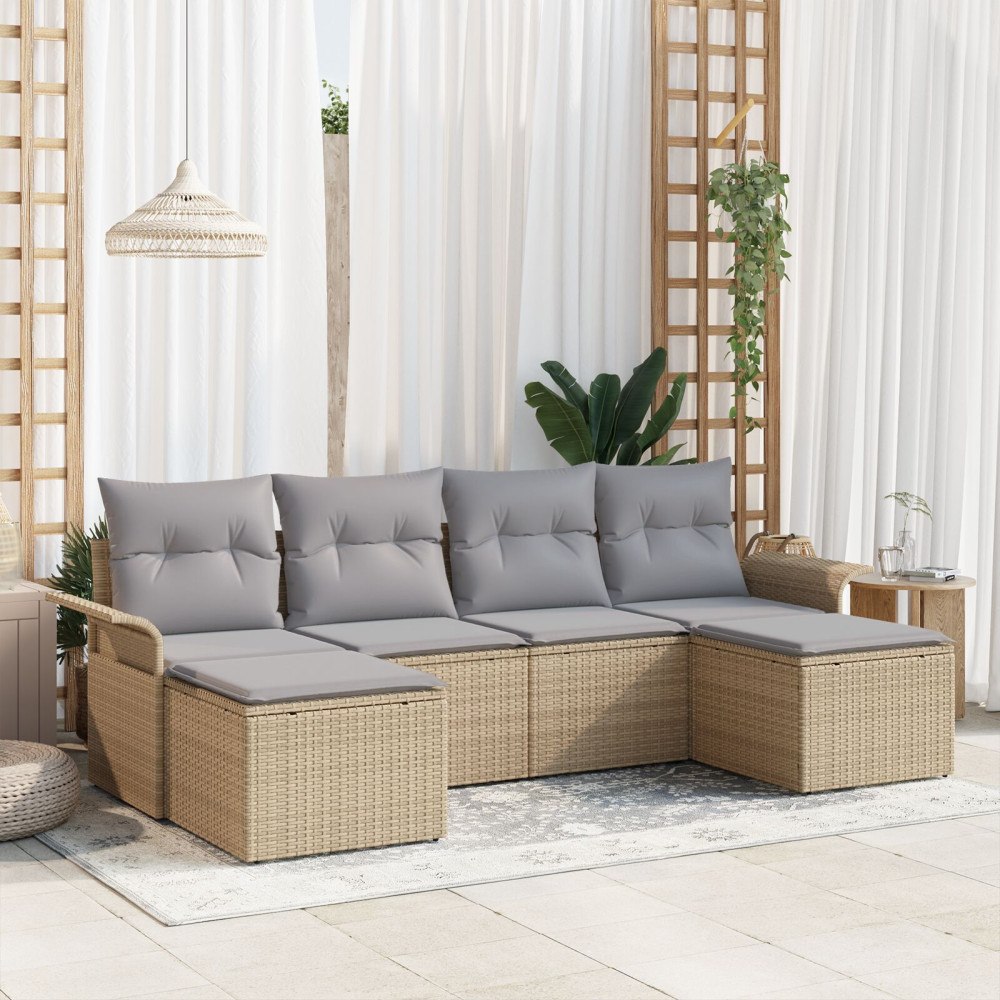 vidaXL Trädgårdsoffset 6 st Beige konstrotting