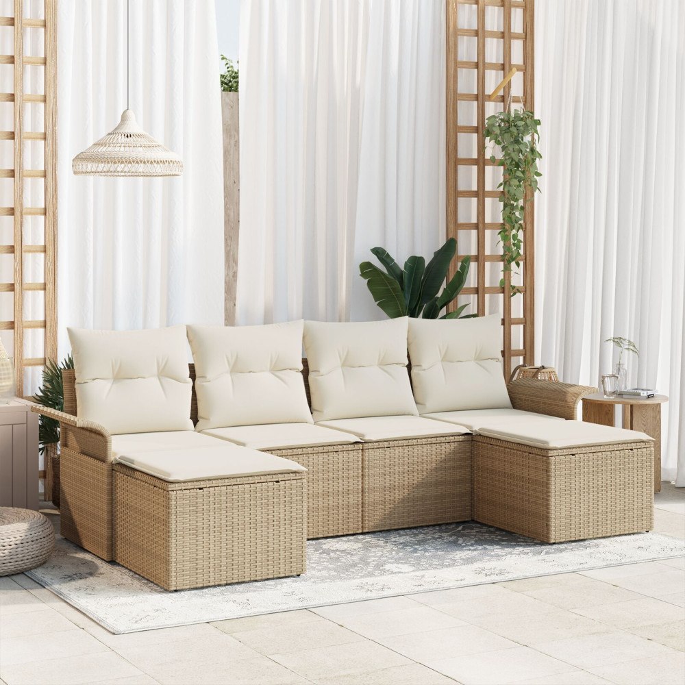 vidaXL Trädgårdsoffset 6 st Beige konstrotting