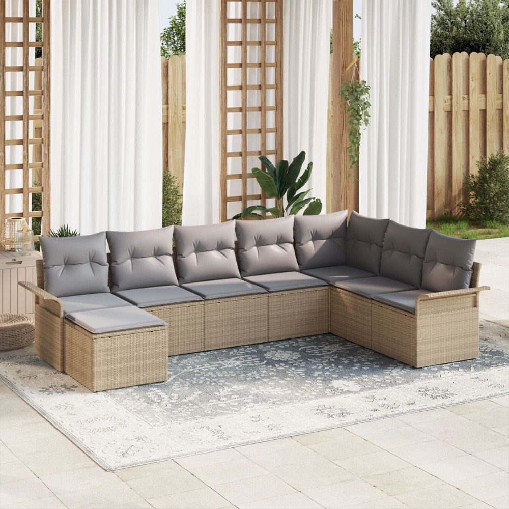 vidaXL Trädgårdsoffset 8 st Beige konstrotting