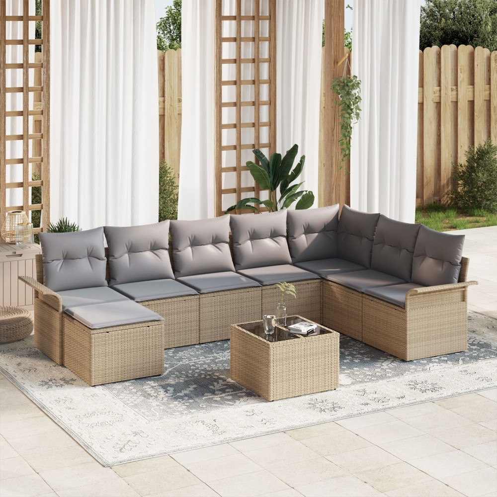 vidaXL Trädgårdsoffset 9 st Beige konstrotting