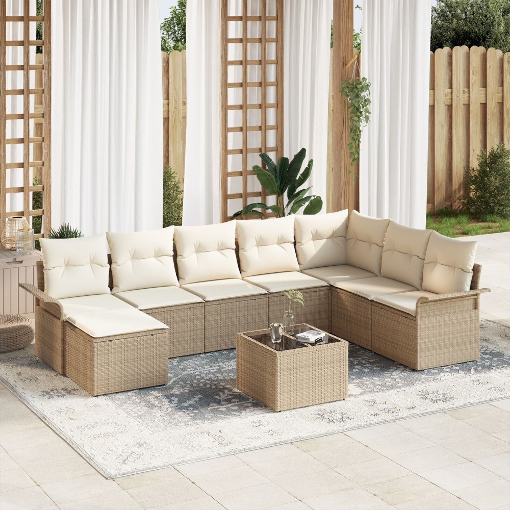 vidaXL Trädgårdsoffset 9 st Beige konstrotting