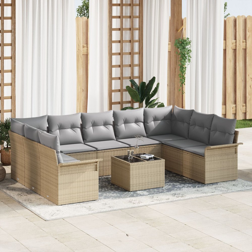 vidaXL Trädgårdsoffset 10 st Beige konstrotting