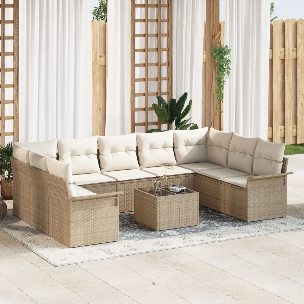 vidaXL Trädgårdsoffset 10 st Beige konstrotting