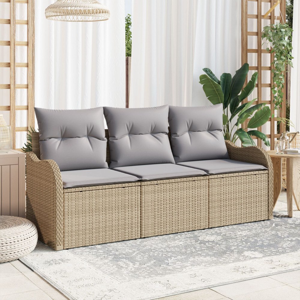 vidaXL Trädgårdsoffset 3 st Beige konstrotting
