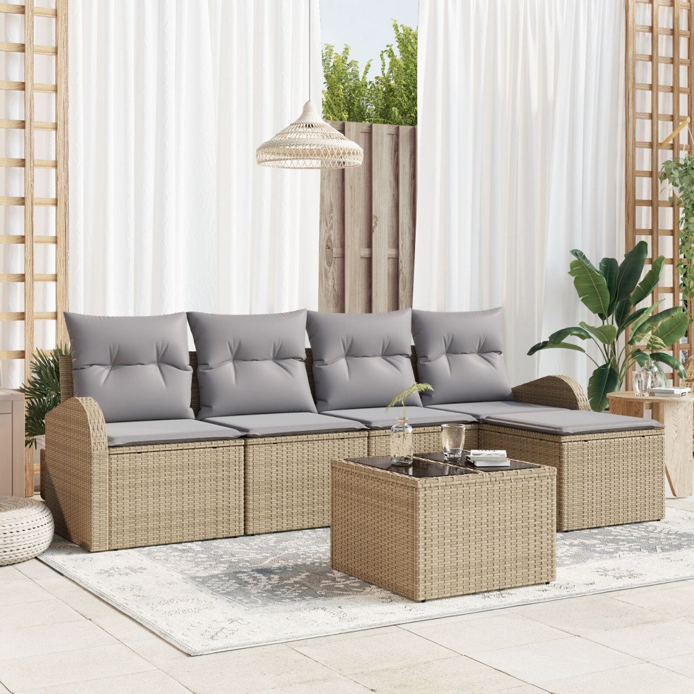 vidaXL Trädgårdsoffset 6 st Beige konstrotting