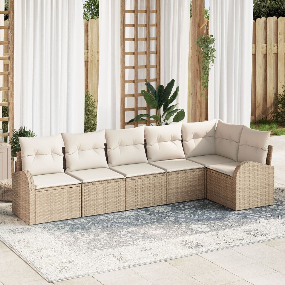 vidaXL Trädgårdsoffset med kudde 6 pcs Beige Poly rattan