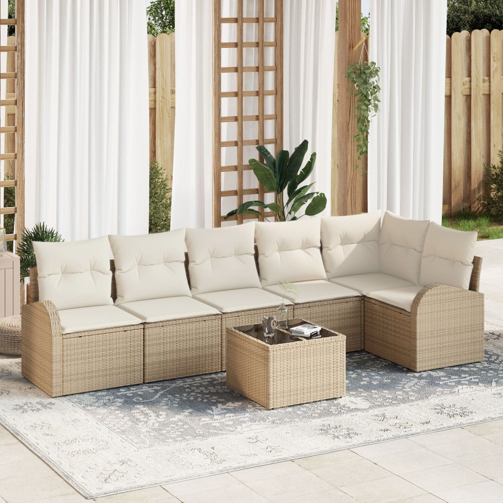 vidaXL Trädgårdsoffset 7 st Beige konstrotting