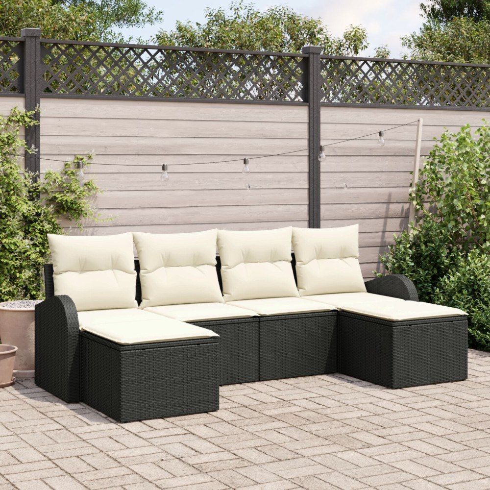 vidaXL Trädgårdsoffset 6 st Svart [Syntetisk]: Poly Rattan