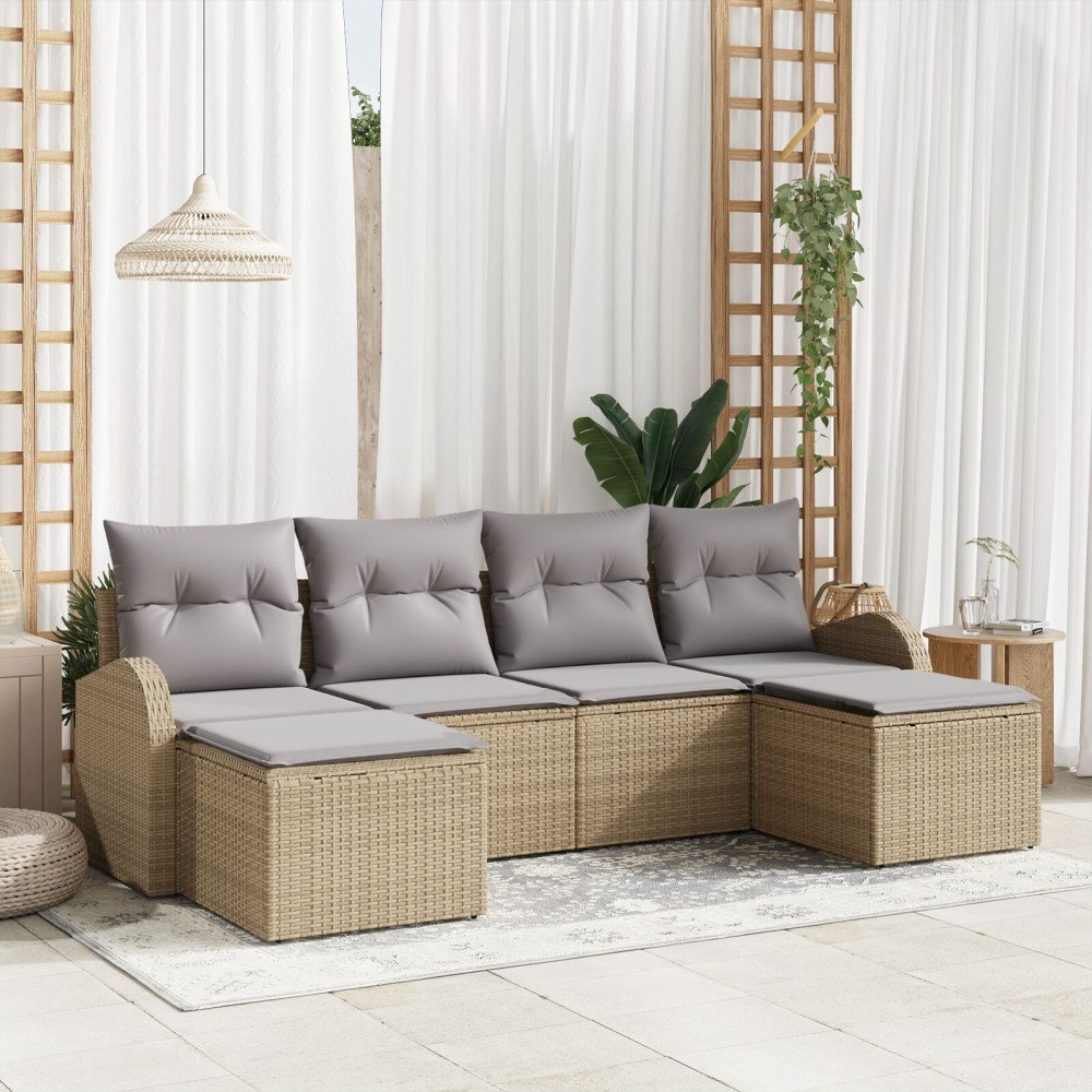 vidaXL Trädgårdsoffset 6 st Beige [Syntetisk]: Poly Rattan