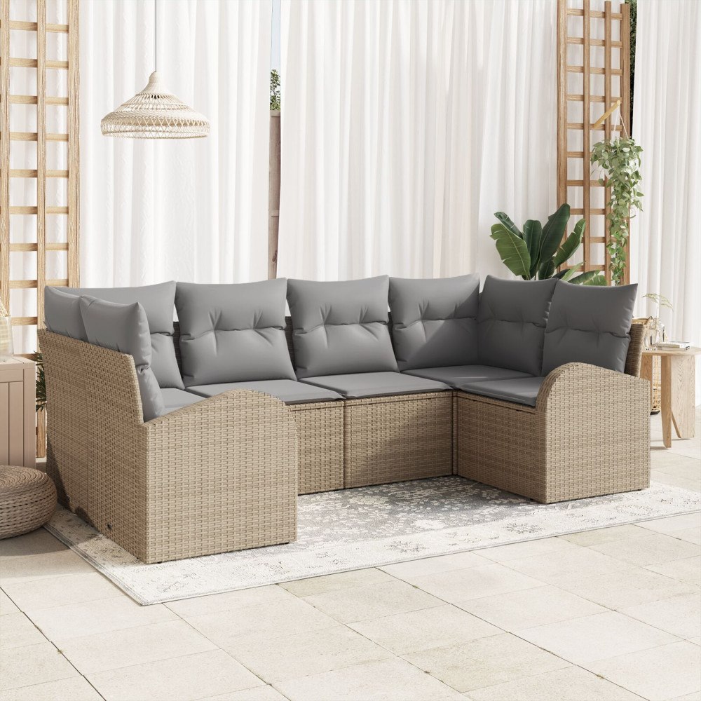vidaXL Trädgårdsoffset 6 st Beige [Syntetisk]: Poly Rattan