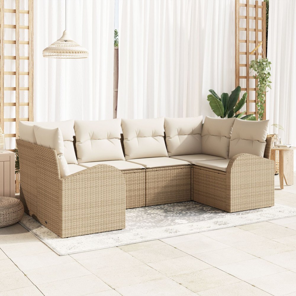 vidaXL Trädgårdsoffset 6 st Beige [Syntetisk]: Poly Rattan