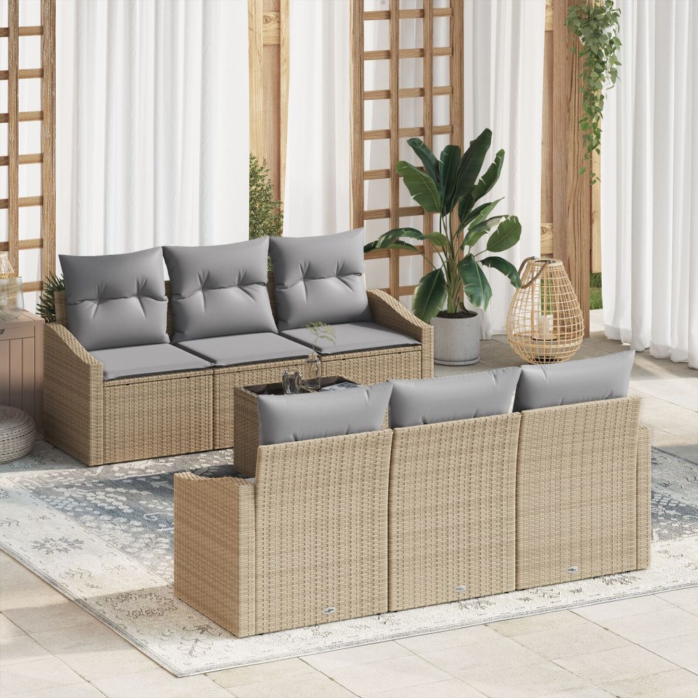vidaXL Soffset 7 st Beige och Ljusgrå konstrotting