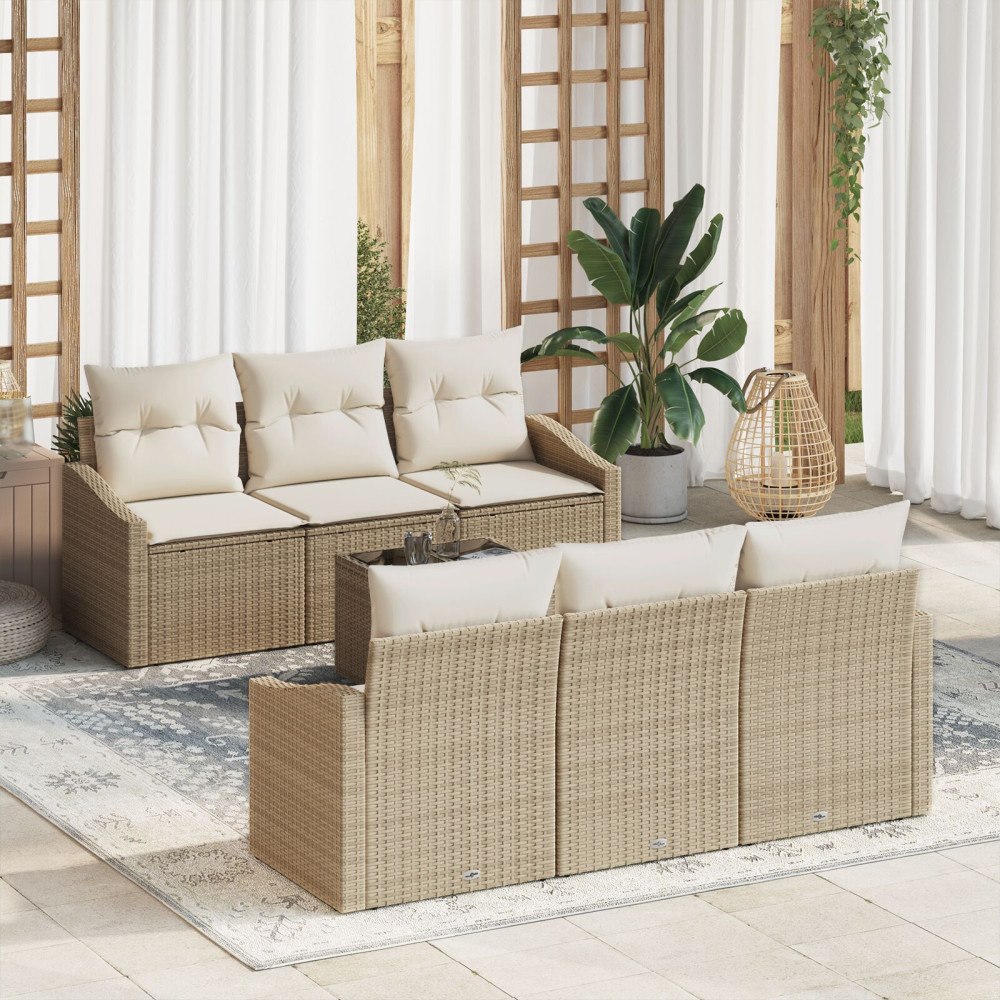 vidaXL Soffset 7 st Beige och gräddfärgad konstrotting