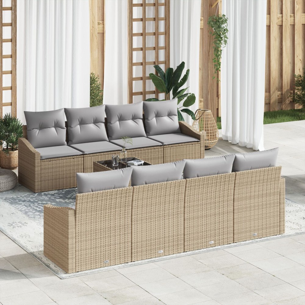 vidaXL Soffset 9 st Beige och Ljusgrå konstrotting